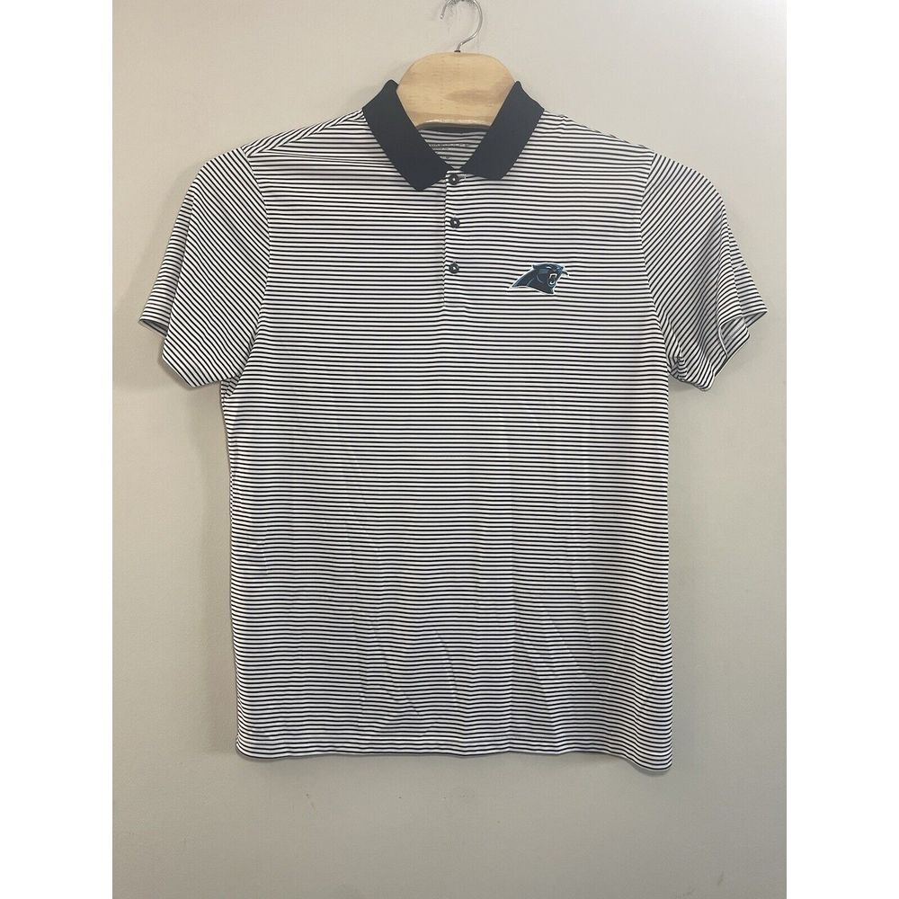 Carolina Panthers Team Nike Dri Fit Polo Shirt Mens L White Black Striped